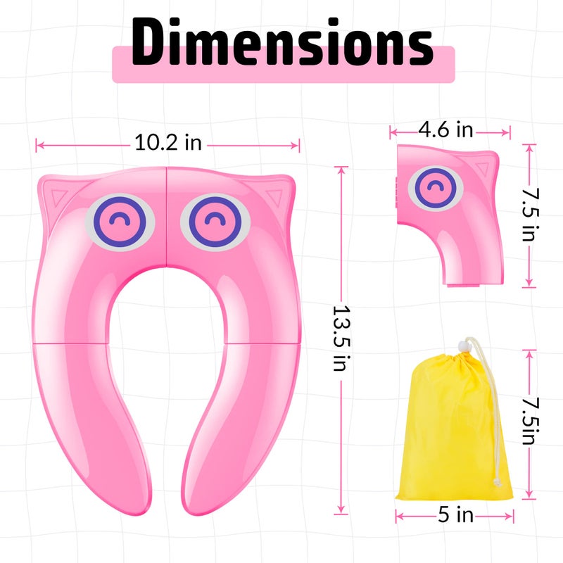 Maliton Portable Potty Seat for Toddler Travel - Foldable Non-Slip Potty Training Toilet Seat Cover for Girls, Baby Kids with Drawstring Bag (Pink Owl) - Image 2